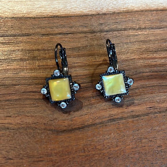 Vintage Dark Bronze with Golden Yellow and Rhinestone Diamond Earrings - Picture 2 of 5